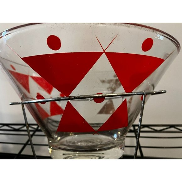 Vintage 1950‘s Gay Fad ‘Moon’ Pattern Salad Bowl Atomic Red Gold MCM W Base - Picture 2 of 3